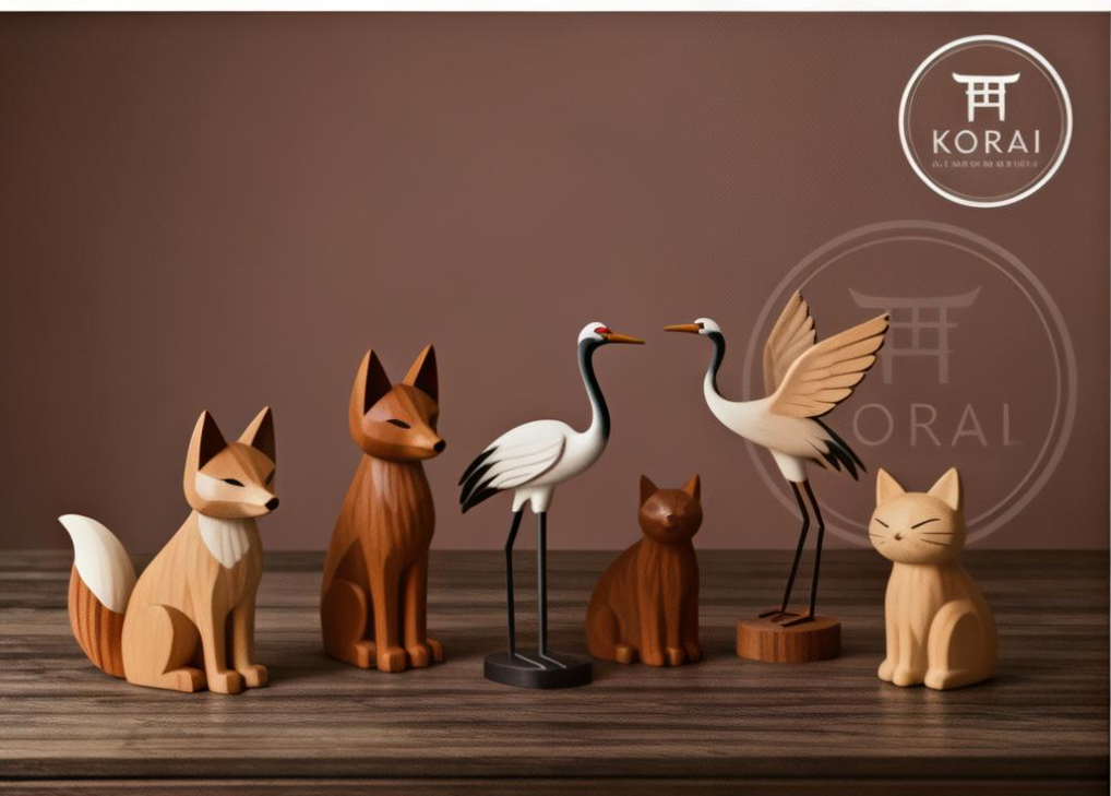 Figuras decorativas de madera tallada