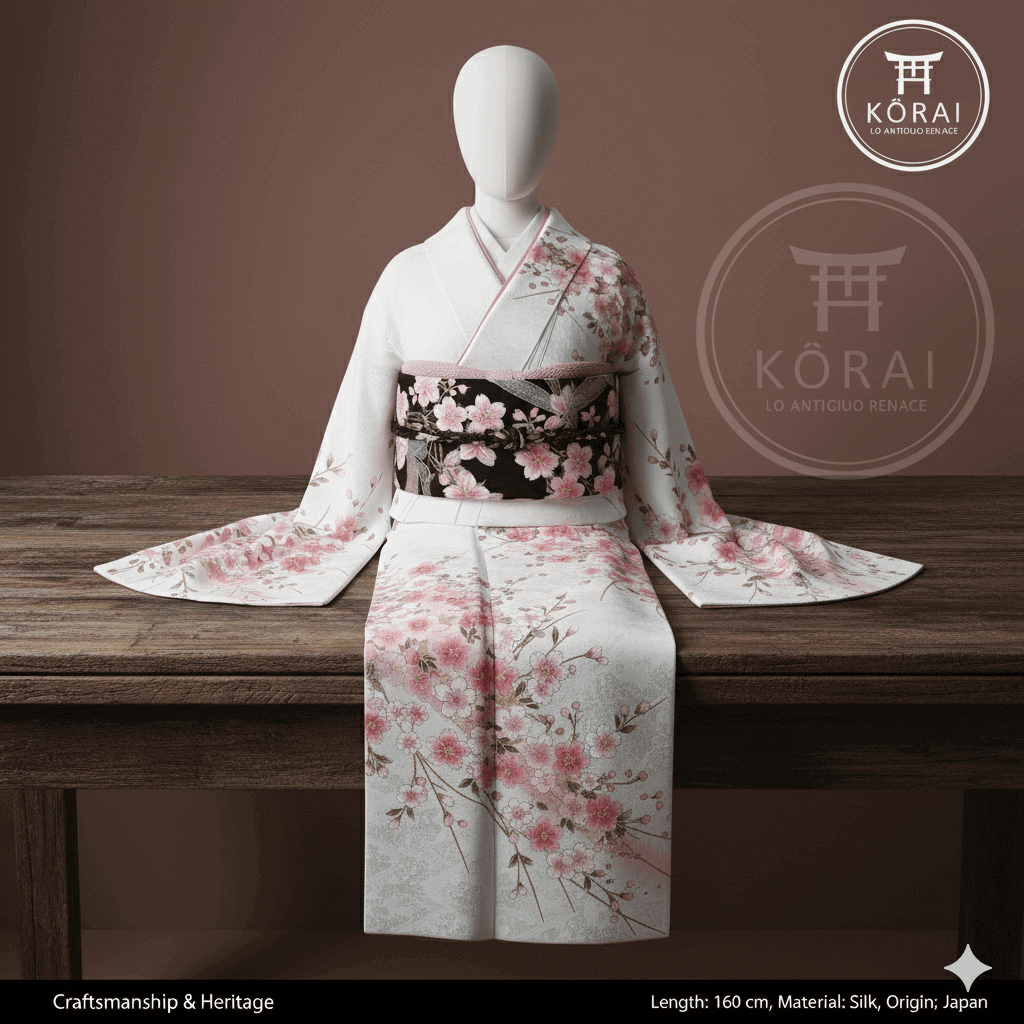 Kimono Sakura Blanco - Elegancia Floral de Japón
